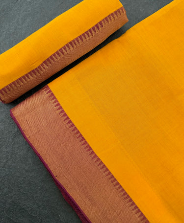 Handwoven Mangalgiri Cotton Saree | Tumeric Yellow | Gold Zari | Handwoven | Ships from California